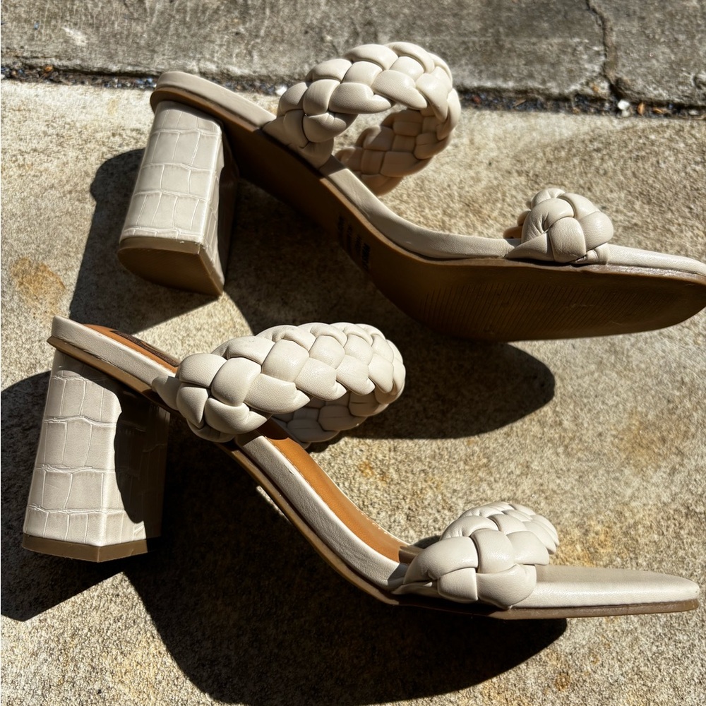 DV by Dolce Vita Braided Block Heel Mules in Cream